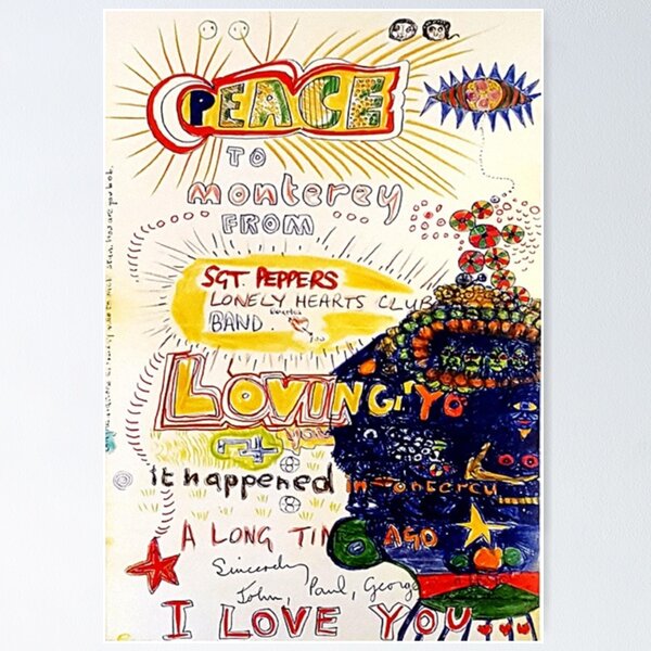 THE BEATLES FESTIVAL ARTWORK - 'PEACE TO MONTEREY'  Poster RB1512 product Offical beatles Merch